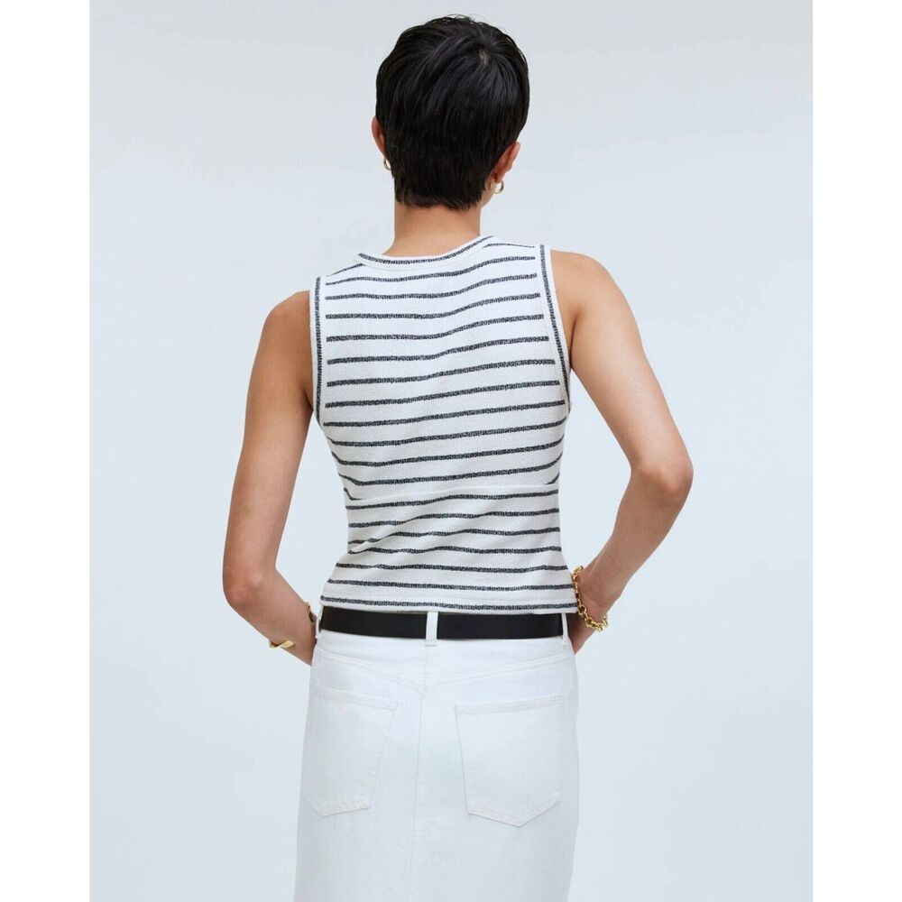 MADEWELL Split-Crewneck Cardigan Tank WHITE NAVY STRIPE NWT SIZE M - Picture 4 of 7